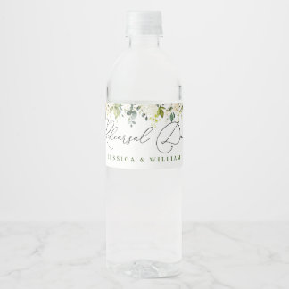Rótulo De Garrafa De Vinho Janto de Ensaio Elegante Eucalyptus White Roses