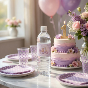 Rótulo De Garrafa De Vinho Lavanda Xadrez Personalizado Aniversário de 1 Ano