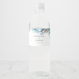 Rótulo De Garrafa De Vinho Lindas Aves de Aquarela e Casamento Foliar