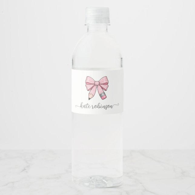 Rótulo De Garrafa De Vinho Lindo Arco de Lápis Escolar Rosa Pastel Fofo  (Frente)
