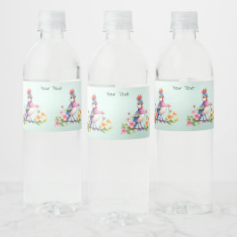 Rótulo De Garrafa De Vinho Lindo Floral Azul Rosa Pássaro
