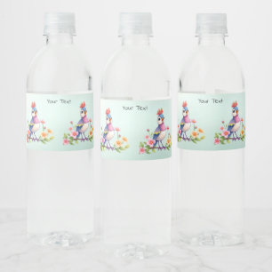 Rótulo De Garrafa De Vinho Lindo Floral Azul Rosa Pássaro