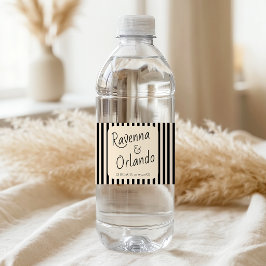 Rótulo De Garrafa De Vinho Listras Pretas e Marfim Casamento Minimalista Retr