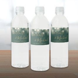 Rótulo De Garrafa De Vinho Luzes de Corda de Cunho Casamento Verde Dourado