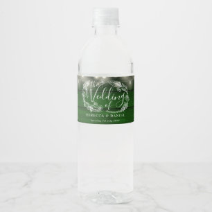 Rótulo De Garrafa De Vinho Luzes de Corda Floral Rústica Casamento Verde Esme