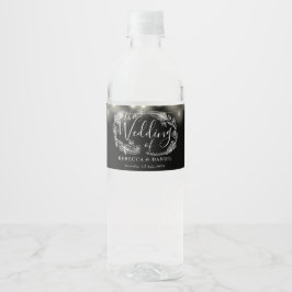 Rótulo De Garrafa De Vinho Luzes de Corda Pretas e Brancas Florais Casamento