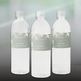 Rótulo De Garrafa De Vinho Luzes de Corda Verde Folhagem Floral Verde Salvia