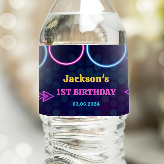 Rótulo De Garrafa De Vinho Luzes de Neon Brilhantes Obrigado Festa de anivers (Criador carregado)