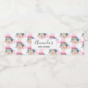 Rótulo De Garrafa De Vinho Macarões e Flores Coloridos Padrão de Aquarela