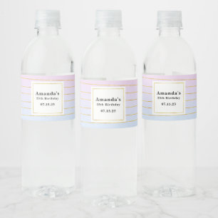 Rótulo De Garrafa De Vinho Mão Azul Rosa com Linhas Douradas Mínimas - Aniver