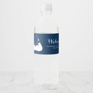 Rótulo De Garrafa De Vinho Marinho Blue Nantucket Island Map Wedding