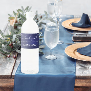 Rótulo De Garrafa De Vinho Marinho de casamento azul prata brilha obrigado co