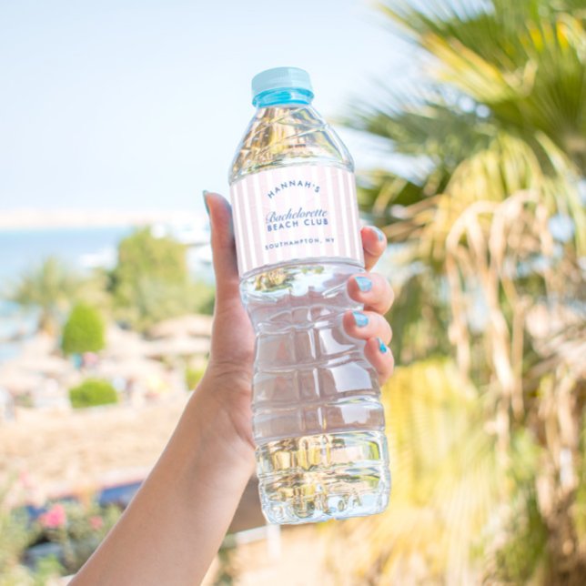 Rótulo De Garrafa De Vinho Marinho Retroativo Bachelorette e Rosa Personaliza (Bachelorette Retro Modern Navy & Pink Personalized Water Bottle Label)