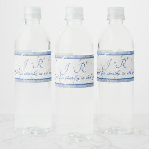 Rótulo De Garrafa De Vinho Mármore Azul e Cinza Monograma