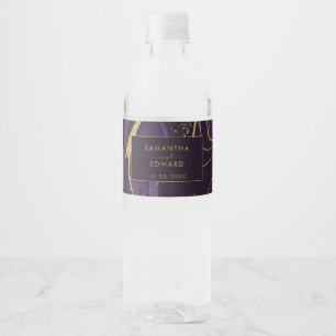 Rótulo De Garrafa De Vinho Mármore Roxo e Dourado