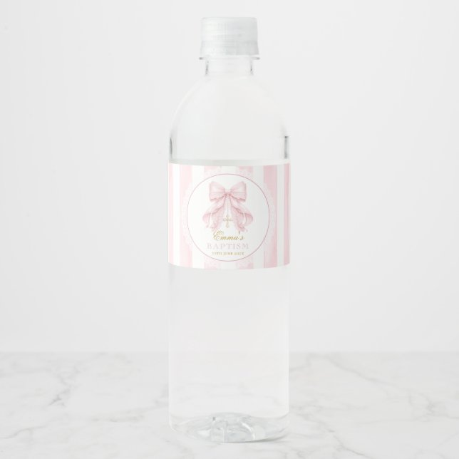 Rótulo De Garrafa De Vinho Menina Bebê Arco Rosa Batismo (Frente)