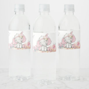 Rótulo De Garrafa De Vinho Menina Rosa Boho Elefante Chá de Bebê