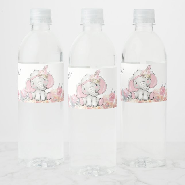 Rótulo De Garrafa De Vinho Menina Rosa Boho Elefante Chá de Bebê (Garrafas)