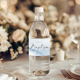 Rótulo De Garrafa De Vinho Menino de Aquarela Azul Batismo