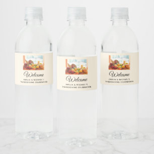 Rótulo De Garrafa De Vinho Mesa de colheita de Ação de Graças Cornucópia de B