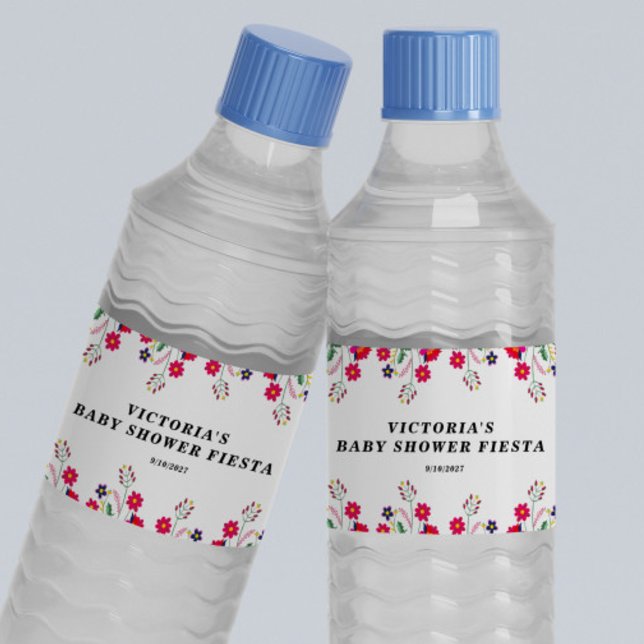 Rótulo De Garrafa De Vinho Mexican Flowers Baby Shower Fiesta (Criador carregado)