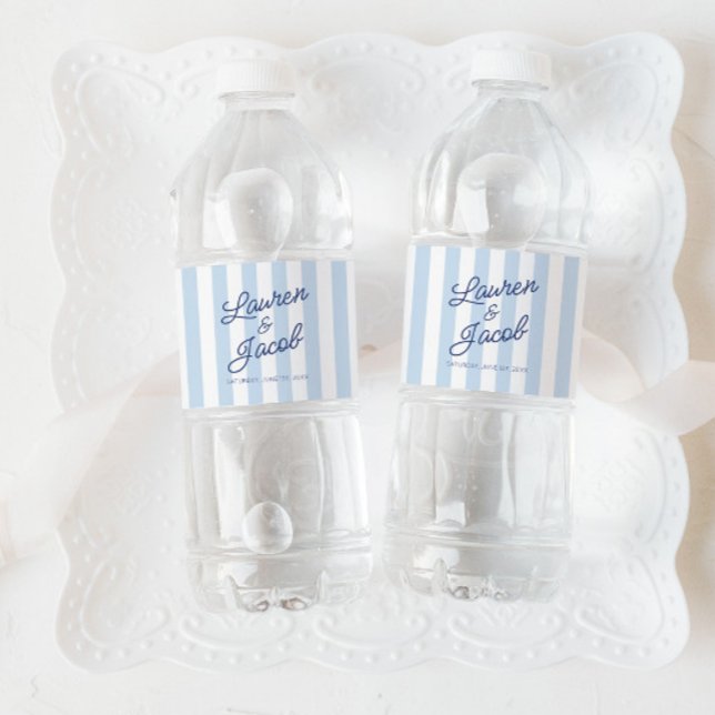 Rótulo De Garrafa De Vinho Modern Minimal Minimalist Blue Stripes Wedding (Criador carregado)