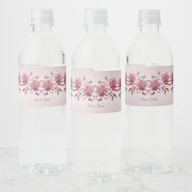 Rótulo De Garrafa De Vinho Modern Pink Flowers Water Bottle Label (Garrafas)
