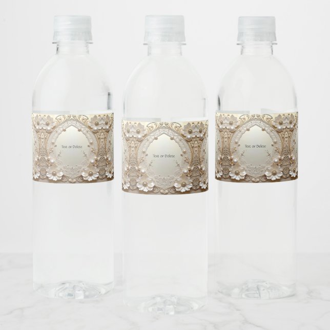 Rótulo De Garrafa De Vinho Modern White Flowers Pearls Water Bottle Label (Garrafas)