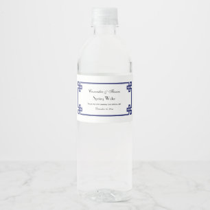 Rótulo De Garrafa De Vinho Moldura de Nó de Chave Grega Azul Chic
