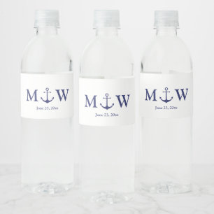 Rótulo De Garrafa De Vinho Monograma branco azul marinho da âncora náutica