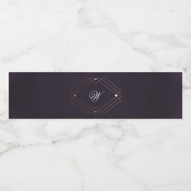 Rótulo De Garrafa De Vinho Monograma Clássico de Caligrafia Púrpura Deco Dour (Rótulo Único)