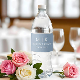 Rótulo De Garrafa De Vinho Monograma de Casamento Minimalista Moderno Azul Po