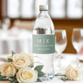 Rótulo De Garrafa De Vinho Monograma de Casamento Minimalista Moderno Verde S