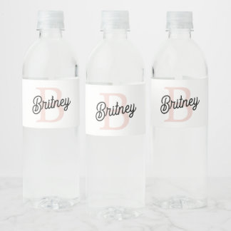 Rótulo De Garrafa De Vinho Monograma Personalizado Moderno e Nome Pastel Rosa