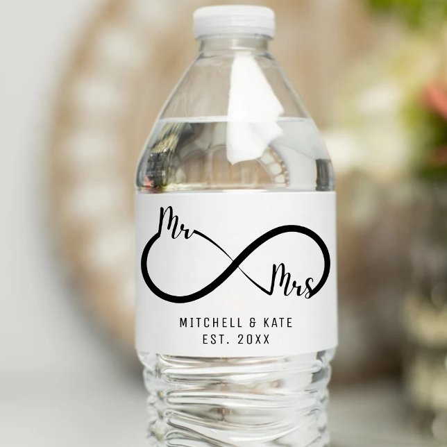 Rótulo De Garrafa De Vinho Mr & Mrs Infinity Symbol Wedding (Mr & Mrs Infinity Symbol Wedding Water Bottle Label
)