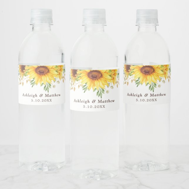 Rótulo De Garrafa De Vinho Na moda Watercolor Sunflower Boho Garden Casamento (Garrafas)