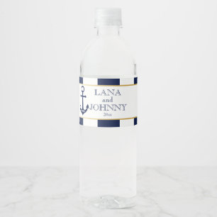 Rótulo De Garrafa De Vinho Náutica, Dourada com faixas de Marinho