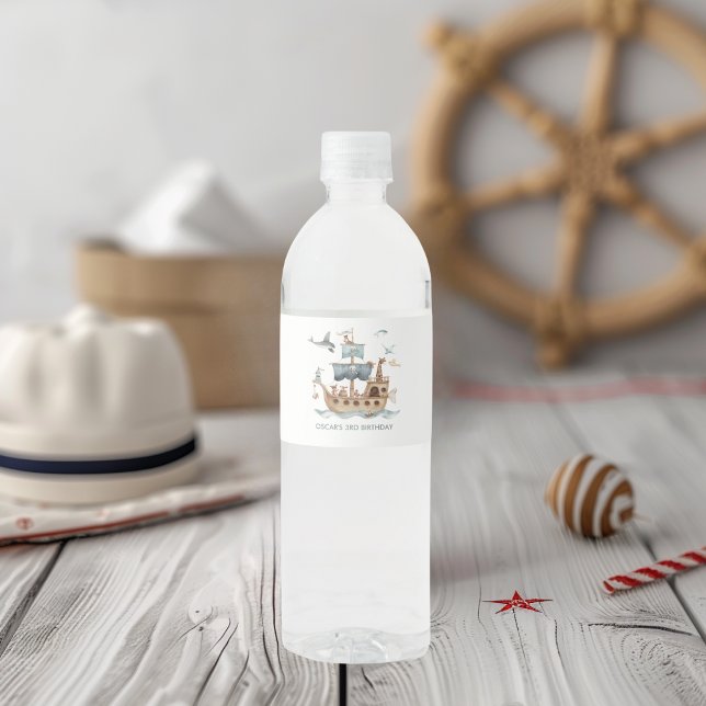 Rótulo De Garrafa De Vinho Navio Pirata com Festa de Crianças Animais (Criador carregado)