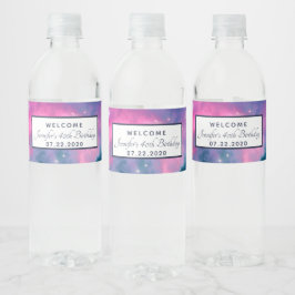 Rótulo De Garrafa De Vinho Nebulosa da Galáxia Rosa e Azul e Abstrato das Est
