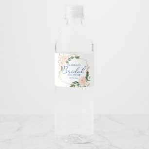 Rótulo De Garrafa De Vinho Noiva Floral Azul Geométrico Prata Banho de Noiva
