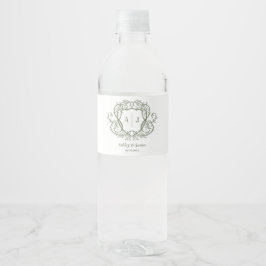 Rótulo De Garrafa De Vinho Noiva Rosa Desenho Monograma Crista Casamento