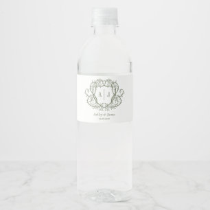Rótulo De Garrafa De Vinho Noiva Rosa Desenho Monograma Crista Casamento