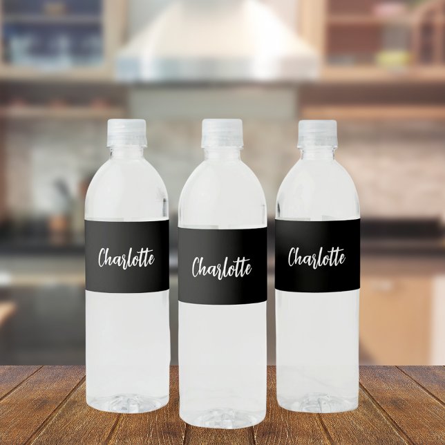 Rótulo De Garrafa De Vinho Nome em preto e branco, elegante e moderno (Criador carregado)