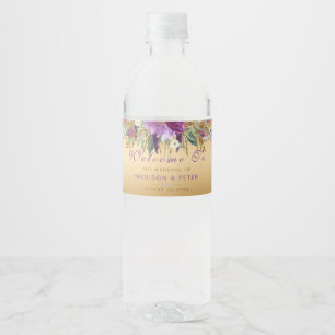 Rótulo De Garrafa De Vinho O brilho roxo floresce o casamento Dourado dos