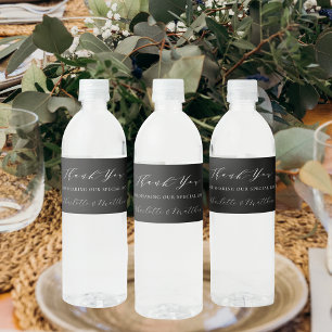 Rótulo De Garrafa De Vinho Obrigado de casamento branco preto