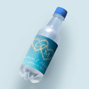 Rótulo De Garrafa De Vinho Ondas De Cor Azul Oceânica Com Casamento De Monogr