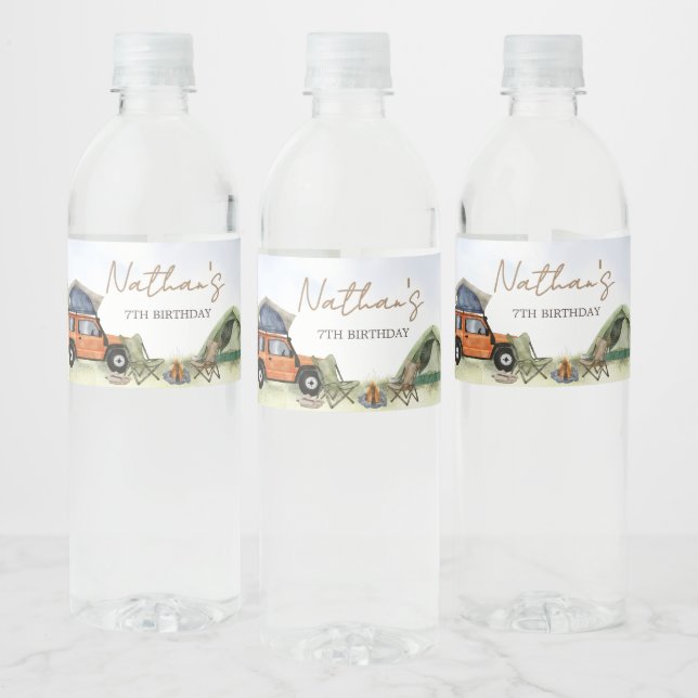 Rótulo De Garrafa De Vinho One Happy Camper Camping Boy Birthday (Garrafas)