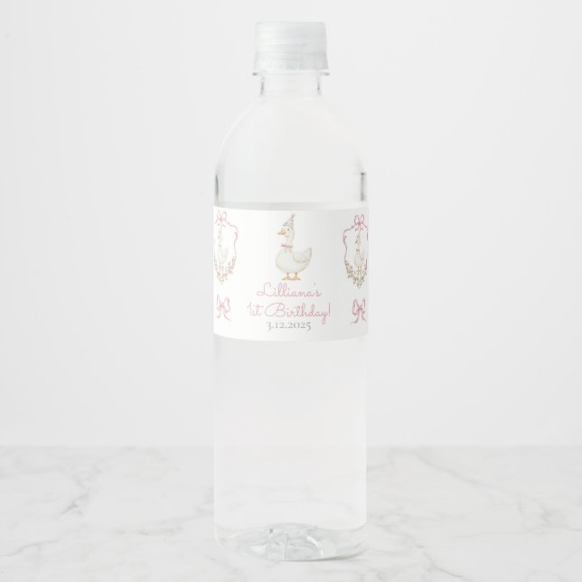 Rótulo De Garrafa De Vinho One Silly Goose Pink  Birthday (Frente)