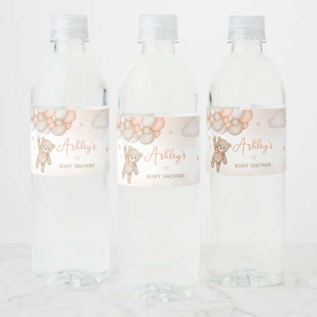 Rótulo De Garrafa De Vinho Orange Bear Balloons Baby Shower (Garrafas)