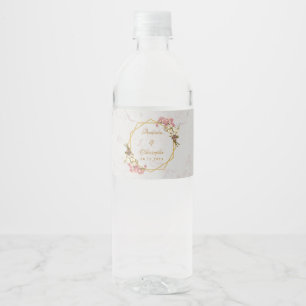 Rótulo De Garrafa De Vinho Orquídeas Rosa de Casamento Mármore Dourado Floral